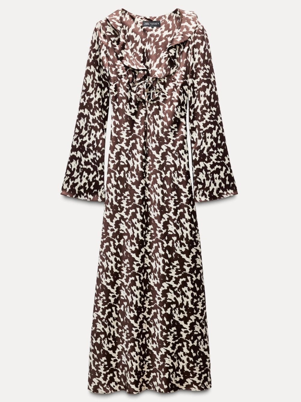 Zara bloggers fave Brown & White Printed Long flare Sleeve maxi Dress - Picture 1 of 10